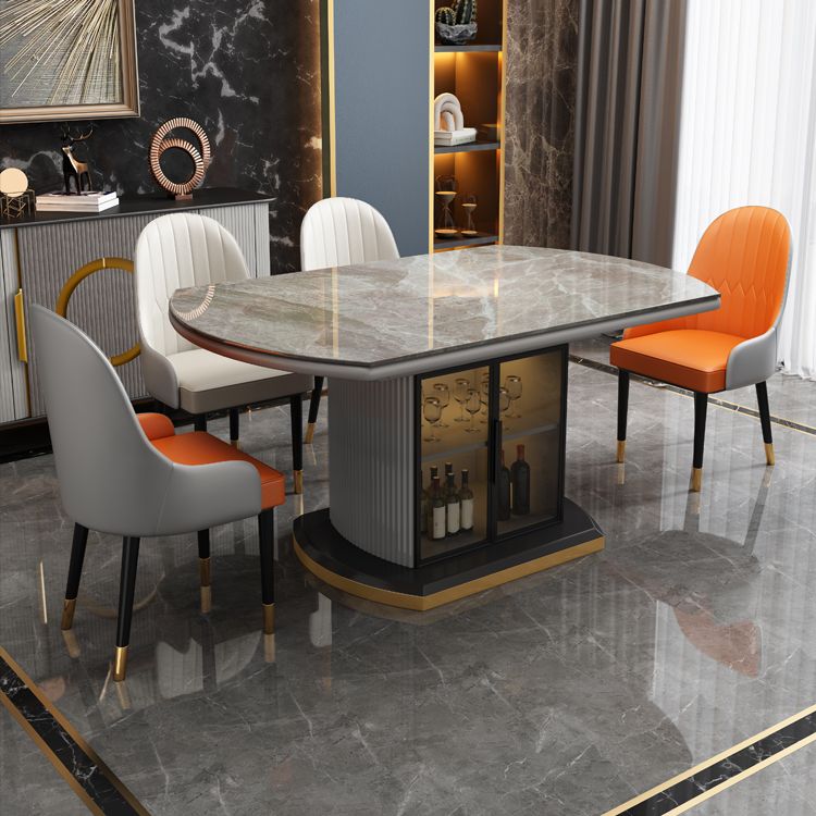 Modern Extendable Dining Table Round Stone Tabletop with Storage