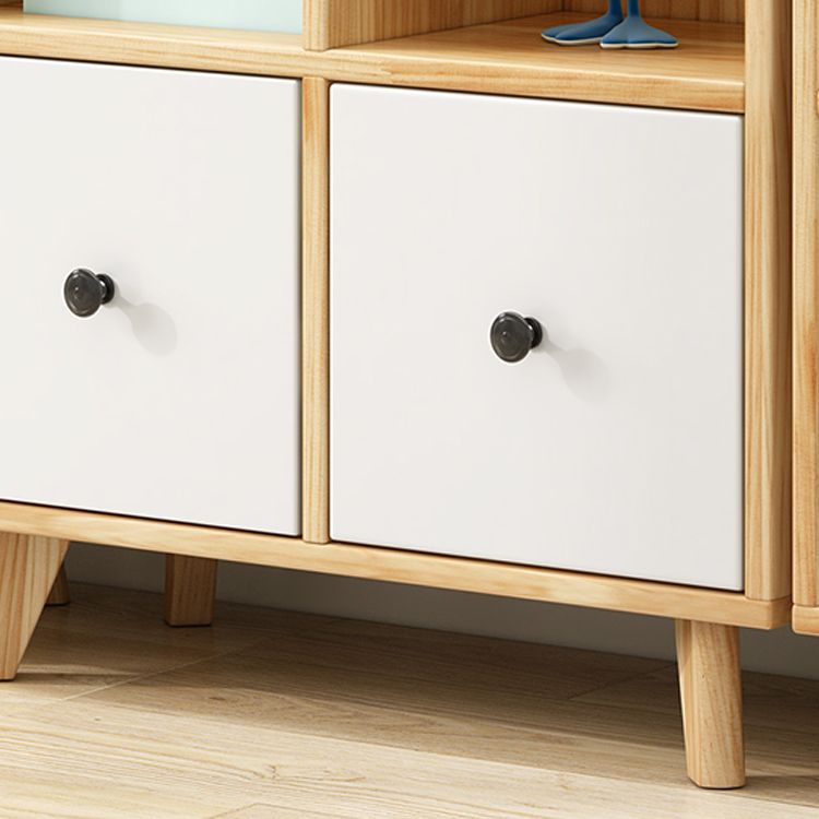 Contemporary Natural Accent Chest with 2 Drawers and Shelves in Pine Wood