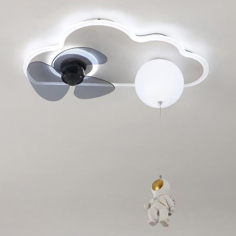 3-Blade LED Children Ceiling Fan Metallic White Globe Fan with Light for Home