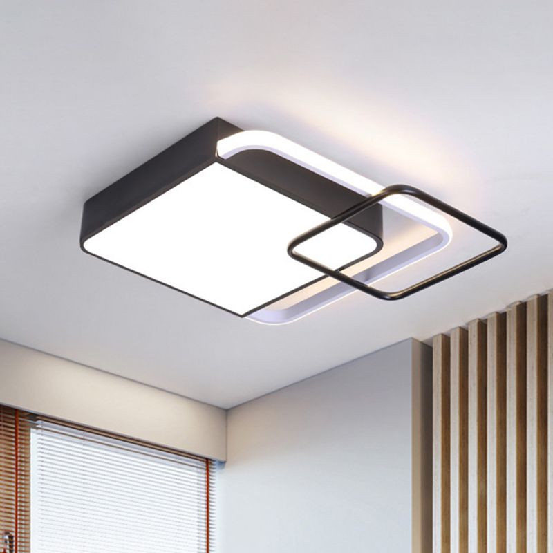 Éclairage carré flushmount noir luminaire encastré LED moderne en métal, blanc / lumière chaude, 18 "/ 21,5" de large
