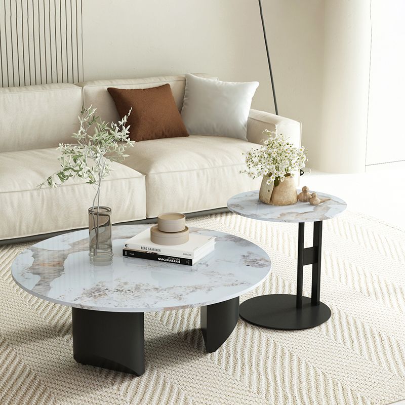 Modern Slate Coffee Table Round Coffee Table for Living Room