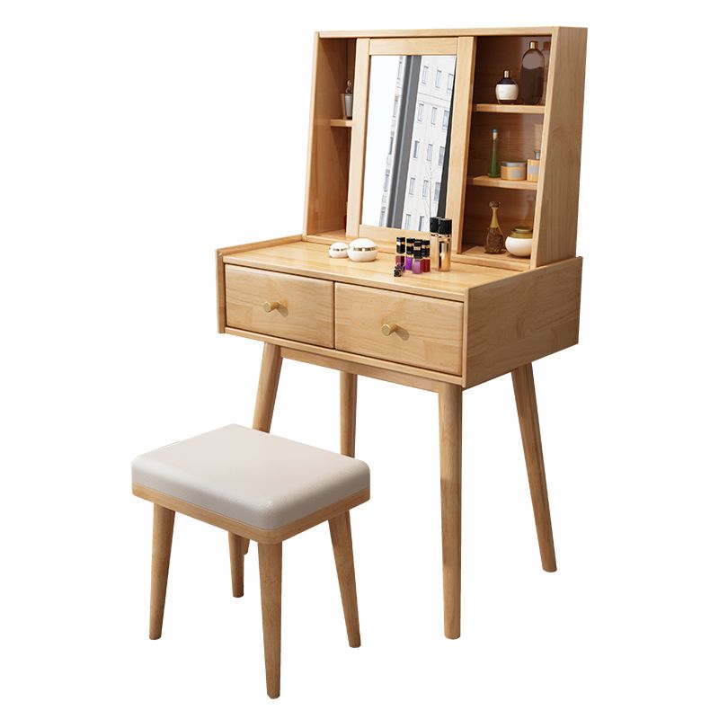 Nordic Wood Vanity Table Set 2 Drawers Mirrored Makeup Dressing Table