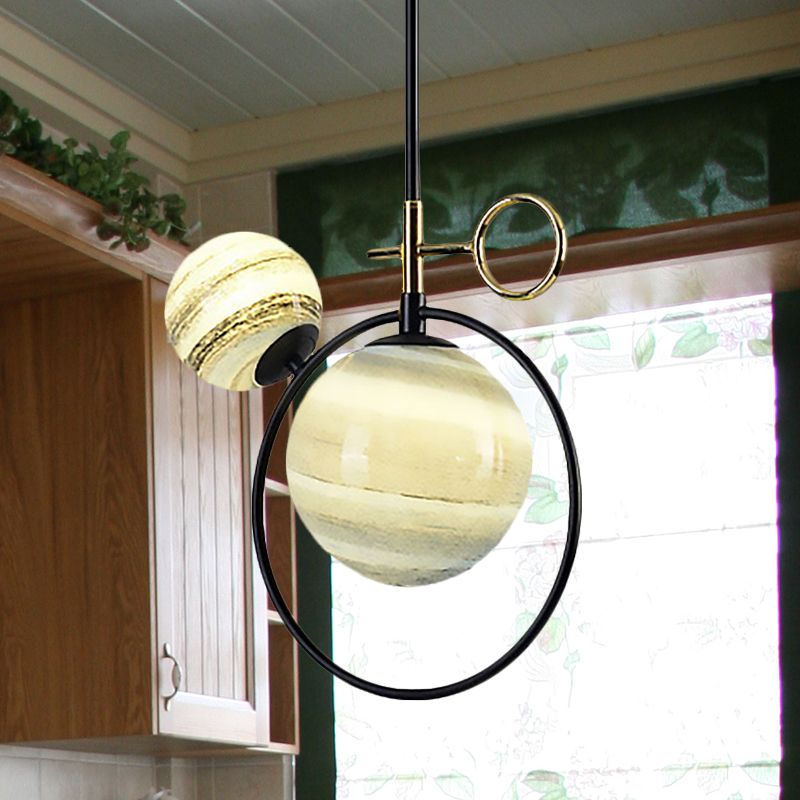 Globe Glass Cluster Colgante contemporáneo 2 luces Black LED Luz colgante de luz para sala de estar