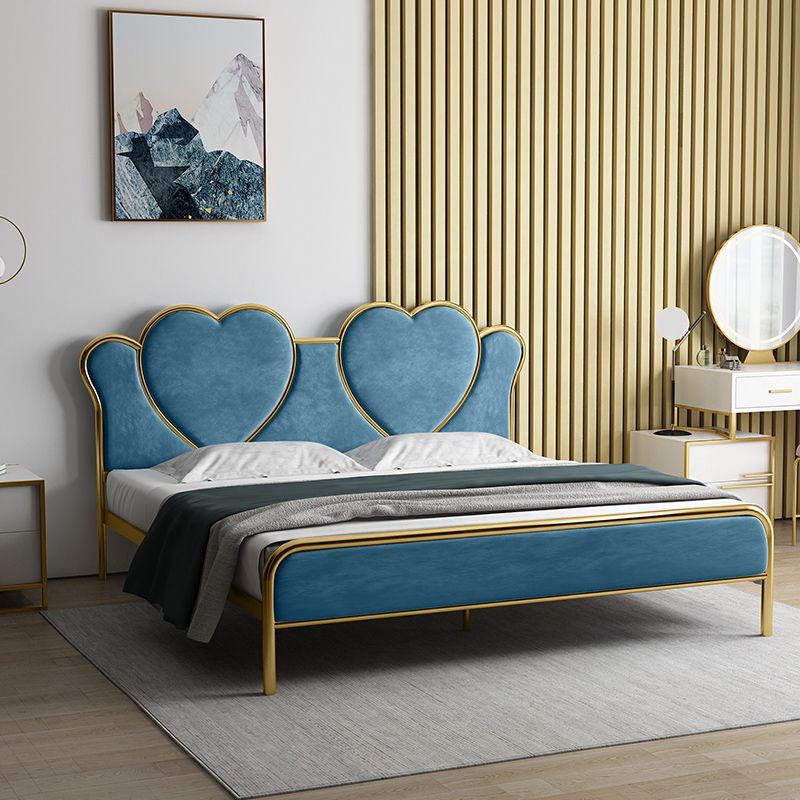 Glam Upholstered Headboard Bed with Footboard and Metal Legs