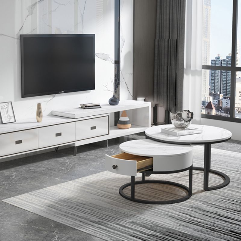 Slate Frame Coffee Table Round Nesting Coffee Table Set for Living Room