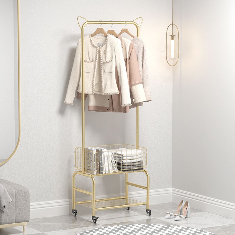 Glam Metallic Coat Hanger Free Standing Movable Coat Rack for Bedroom