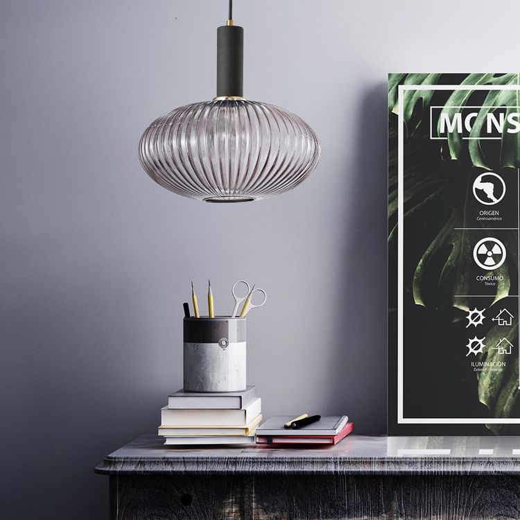 Zeitgenössischer geblasener Rippenglas Anhänger Licht 1 Lichthänge Anhänger Beleuchtung für Schlafzimmer