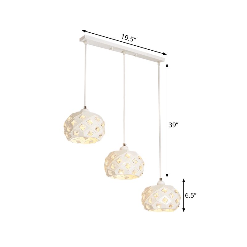 Eisentrommelform Down Lighting Modernist 3 Leuchten weiße Finish Kristall Mehrfachhanglampe