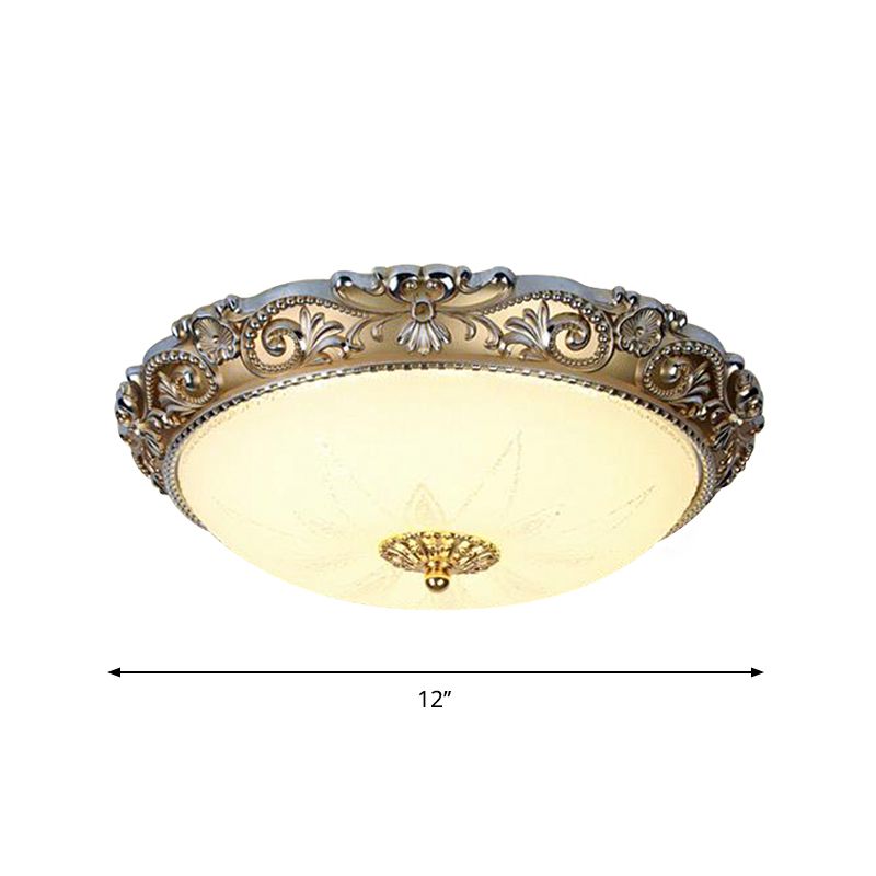 Milk Glass Brass Flushmount Bowl Shade 12"/16" Wide LED Traditional Ceiling Flush Light