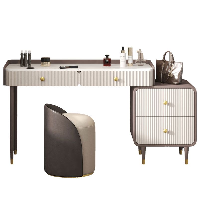 Stone Top Vanity Table 2/4 Storage Drawers Dressing Table with Mirror & Padded Stool