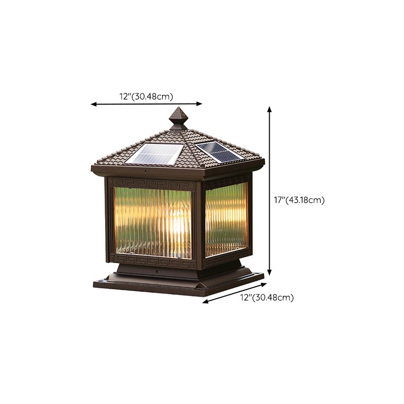 Rectangular Shape Metal Solar Pillar Lamp Modern Style 1 Light Outdoor Lights in Brown