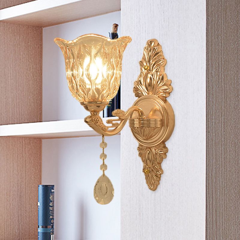 Clear Textured Glass Gold Sconce Bell Shaped 1/2-Light Traditional Wall Mounted Lamp