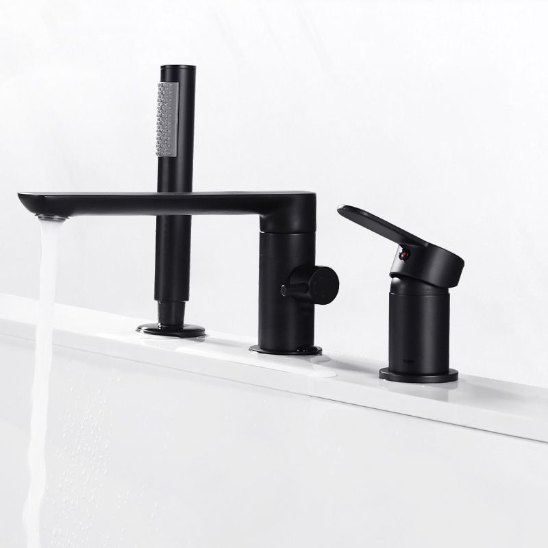 Deck Mounted Copper Freestanding Tub Filler Low Arc Roman Tub Faucet Set
