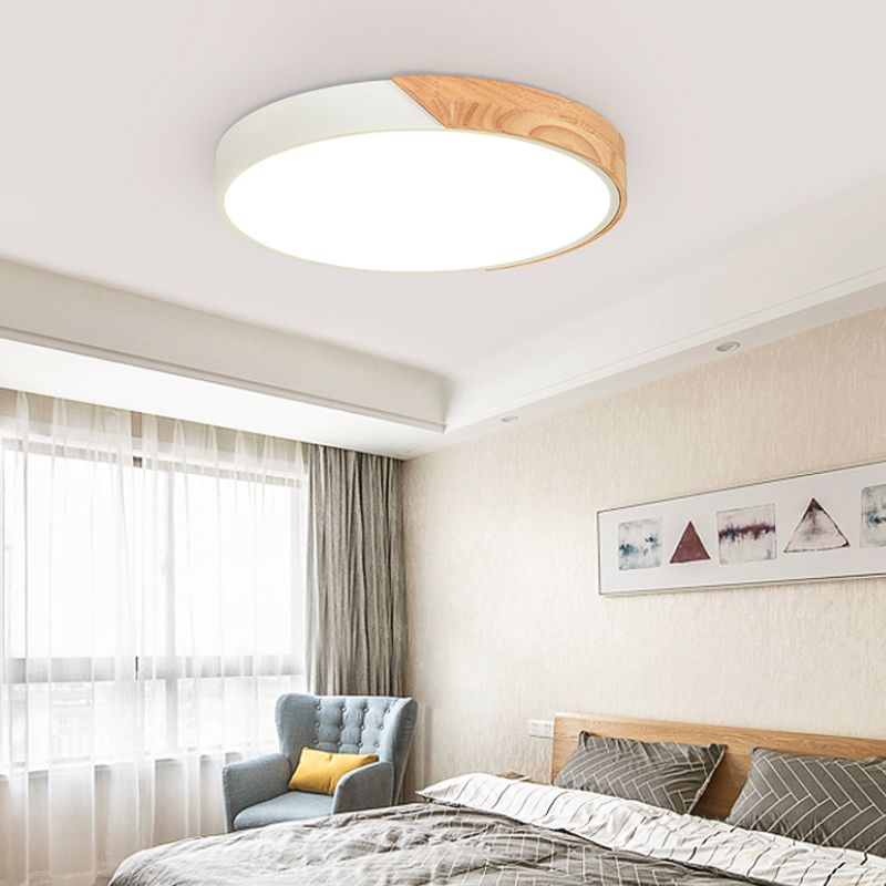 Round Flush Light Modernist Metal LED Pink/White Ceiling Mounted Fixture with Acrylic Diffuser, 12"/16"/19.5" Wide