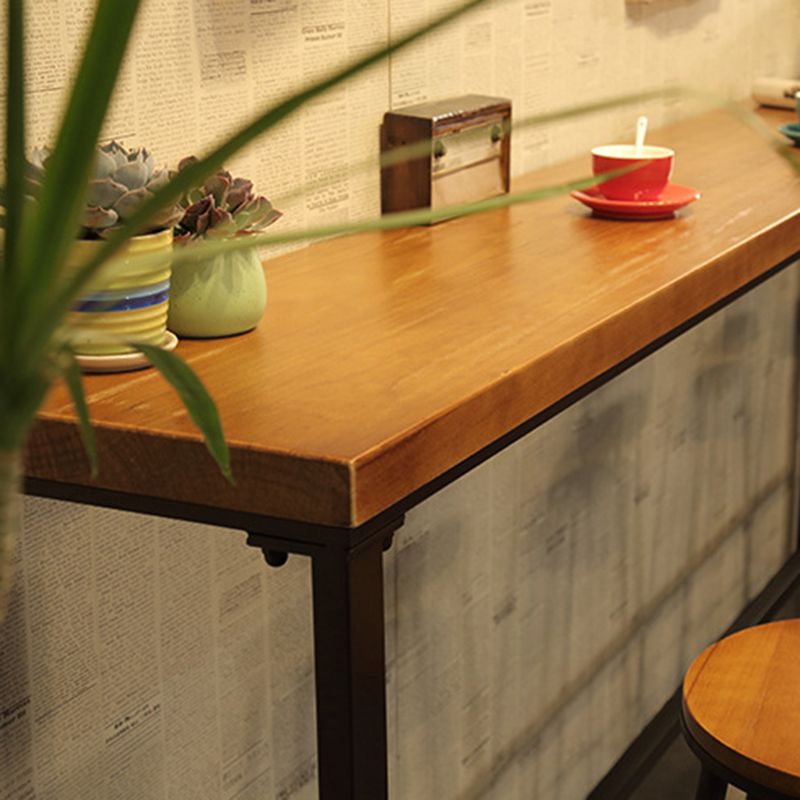 Industrial Bar Height Table Solid Wood Top Bistro Table with Metal Base