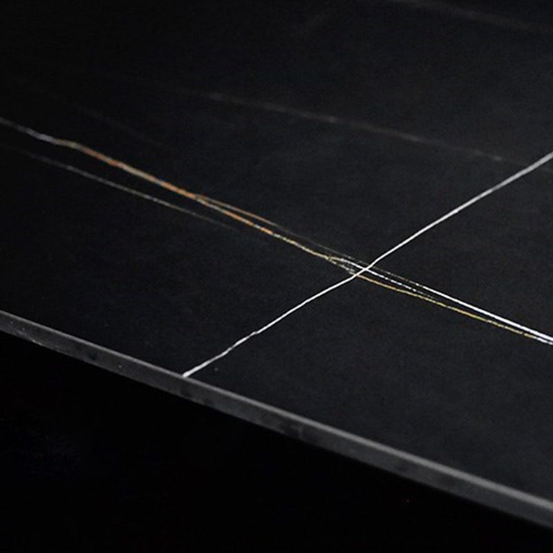 Modern Rectangle Stone Table for Restaurant Balck Metal Pedestal Dining Table