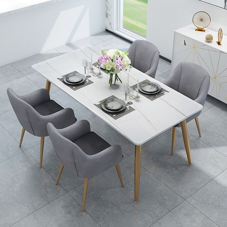 Stone Top Gold Base Dinner Room Kitchen Table Traditional Luxury Rectangle Dining Table