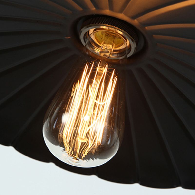 Industrial Scalloped Commercial Pendant Lighting 1 Light Metal Hanging Ceiling Lights in Black