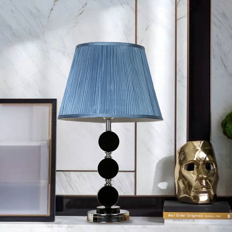 Blue Single Light Night Table Light Traditionalism Fabric Cone Nightstand Lamp with Crystal Base