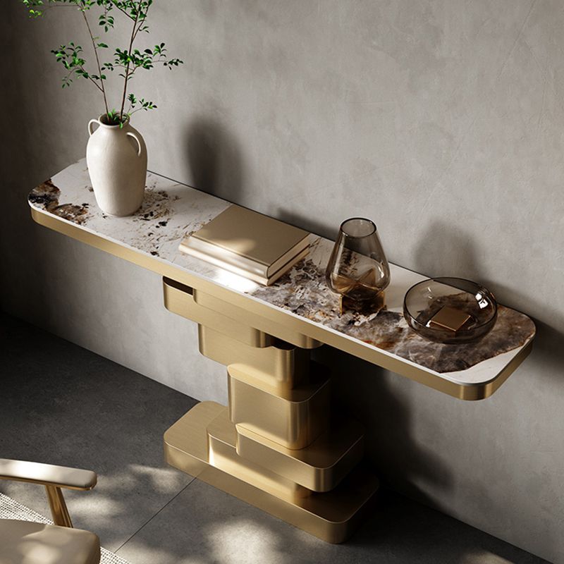 Rectangle Shape Contemporary Console Table Stone Sofa Table in Brass/Gold/Black