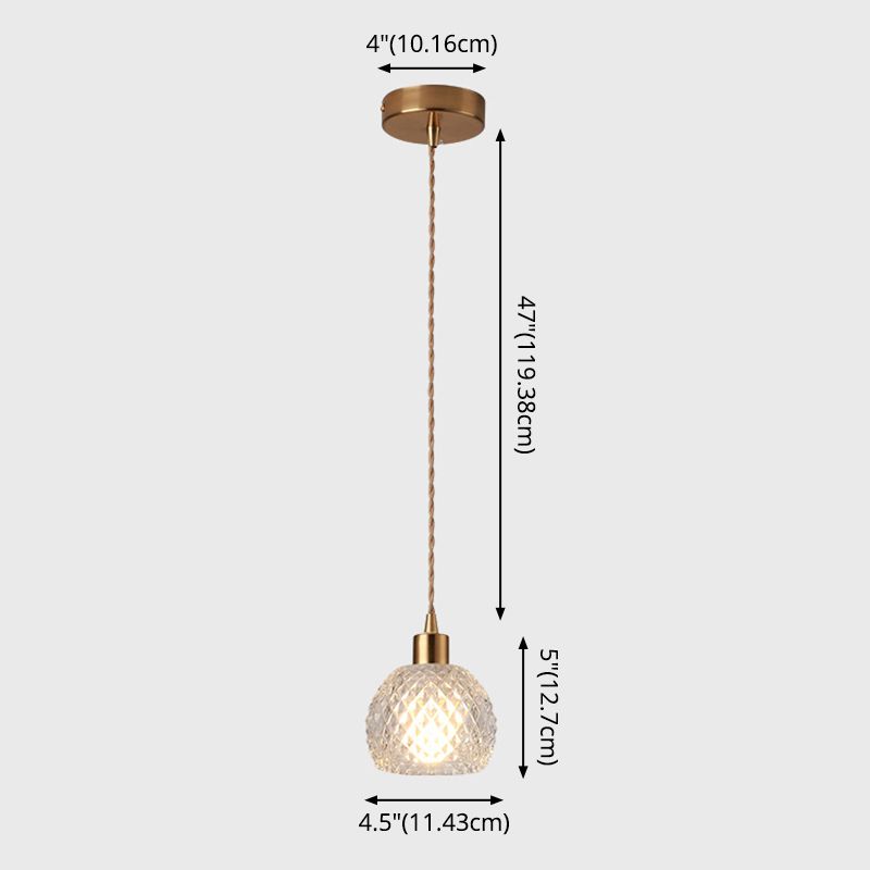 Modern Style Small Pendant Lamp Clear Glass Single-Bulb Bedside Pendulum Light in Brass