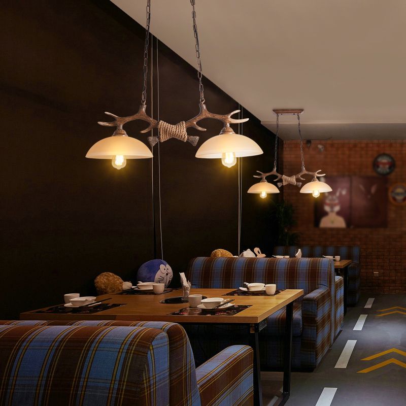 White Bowl Pendant Lighting Fixture Traditional Metal Restaurant Ceiling Pendant Light