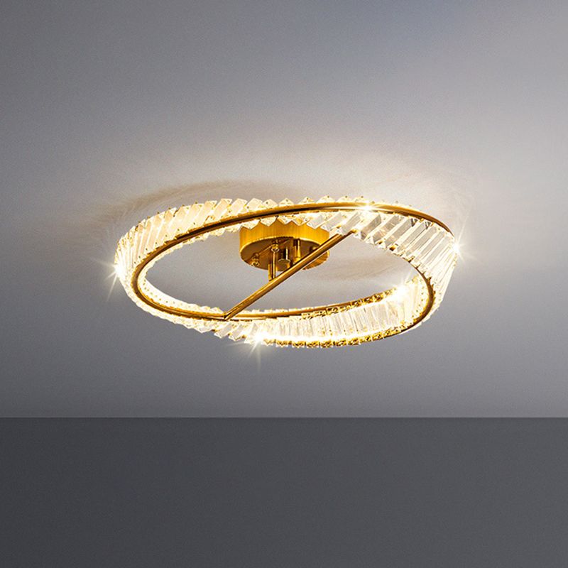 Plafonnier LED en métal galvanisé, style créatif moderne, montage circulaire en cristal, doré