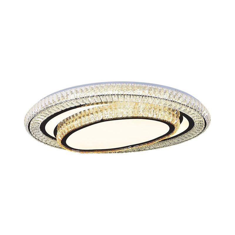 Black Finish LED Flushmount Light Modern Clear Rectangular-Cut Crystals Oval Ceiling Fixture