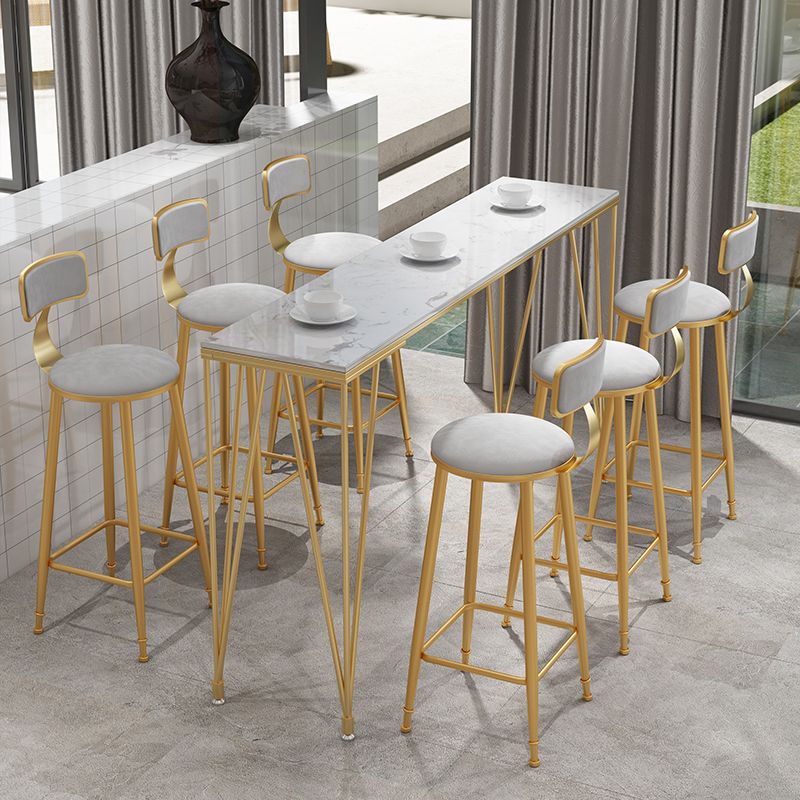 Glam 1/7 Pieces Bar Table Set Rectangle Stone Counter Table with High Stools