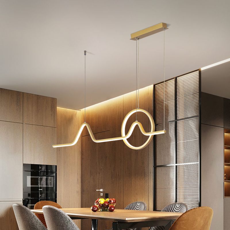 Geometric Island Lighting Contemporary Metal Island Chandelier Lights for Kitchen in Black