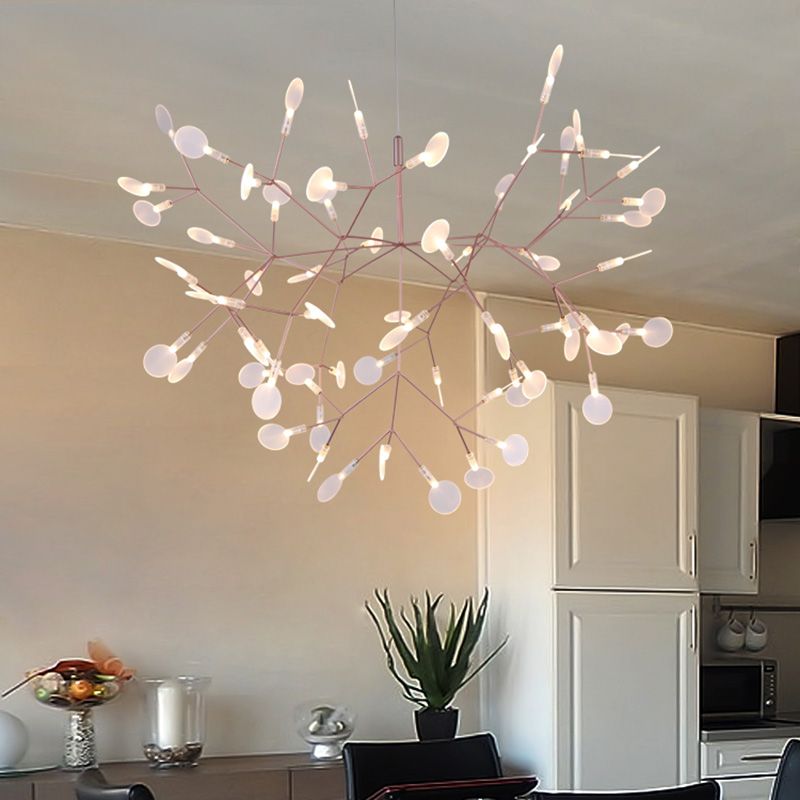 Rose Gold Sputnik Pendant Light in Modern Creative Style Wrought Iron Firefly LED Ceiling Light with Acrylic Shade