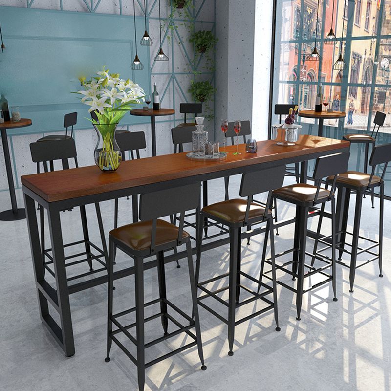 Wood Top Bar Height Table Industrial Style Bistro Pub Table with Metal Base
