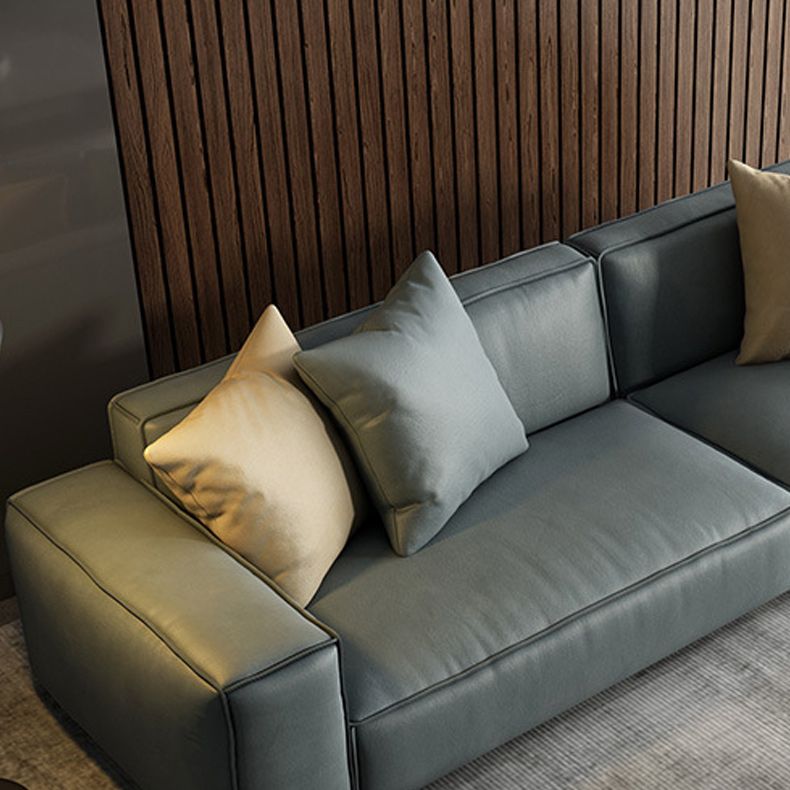Contemporary Stationary Faux Leather Living Room Seating Square Arm Cushions Sofa