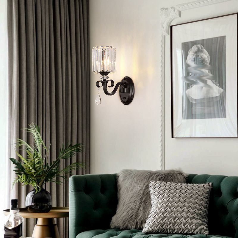 Crystal Geometric Shape Wall Light Modern Style 1/2 Light Wall Light Sconce in Black