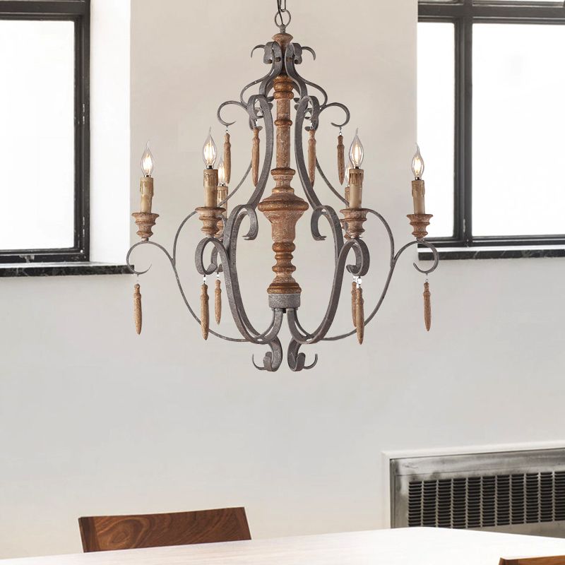 Rustic Jar Hanging Chandelier Metal 6 Bulbs Suspension Light in Grey for Dining Room