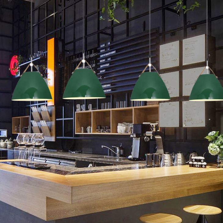 Lampada a sospensione verde a bulbina singola Metal Geometric Luce sospesa per sala da pranzo