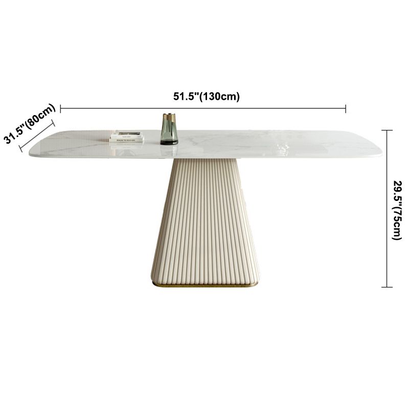 Metal Traditional Luxury Rectangular Dining Table Sintered Stone Table with Pedestal Base