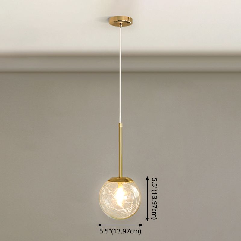 Sferisch glashangend plafondlicht Modern 1 lichte slaapkamer hanglamp in goud