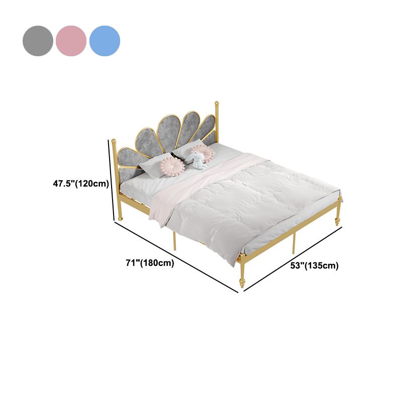 Glam Steel Standard Bed with Upholstered Headboard, 47" Tall Panel Bed