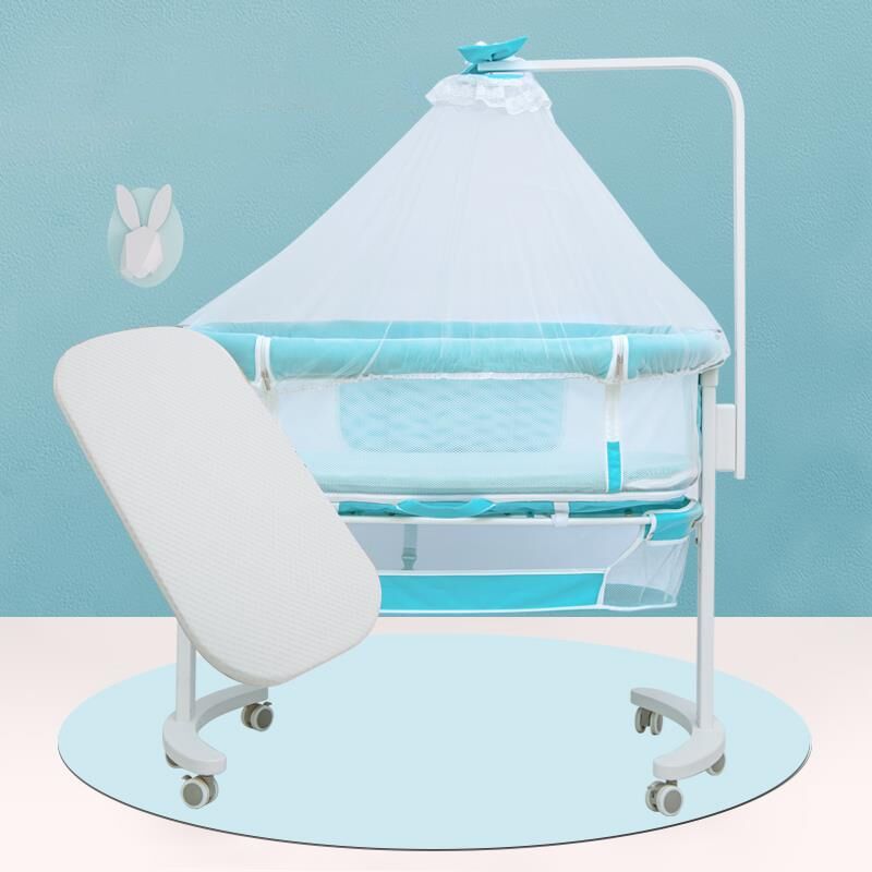 Modern Rocking Crib Cradle Metal Oval Bedside Bassinet with 4 Wheels