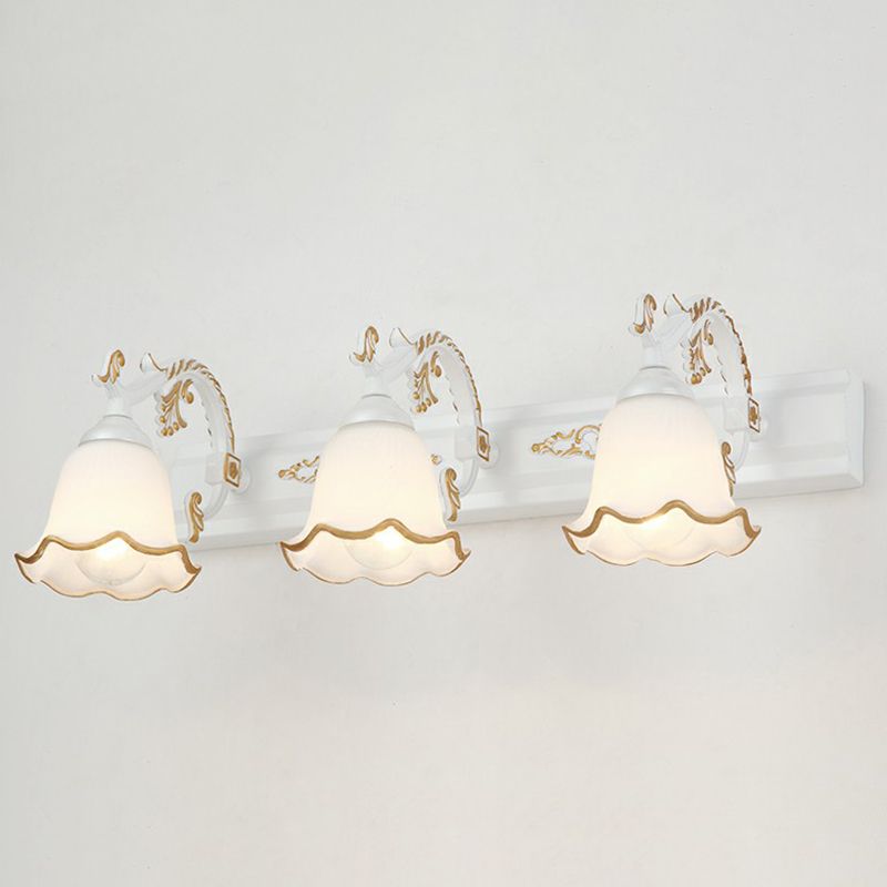 Floral Bathroom Vanity Wall Light Fixture Vintage Style Opal Glass Wall Sconce Lighting