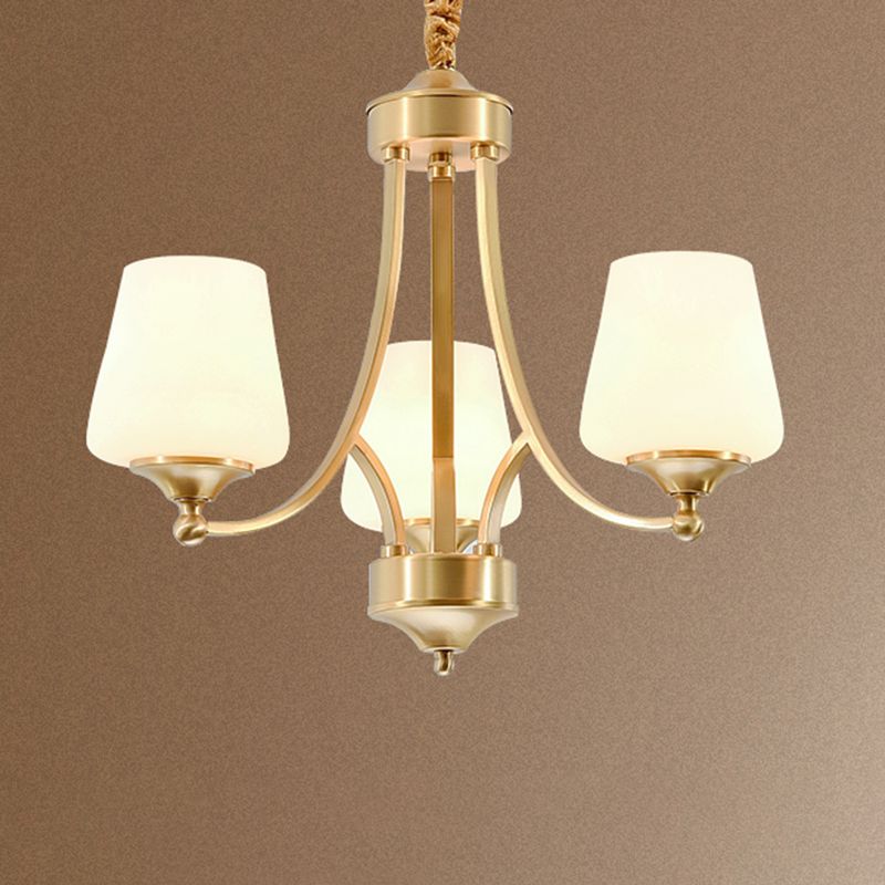 Multi-Head Hanging Light Fixtures Traditional Brass Chandelier Lamp with White Glass Shade