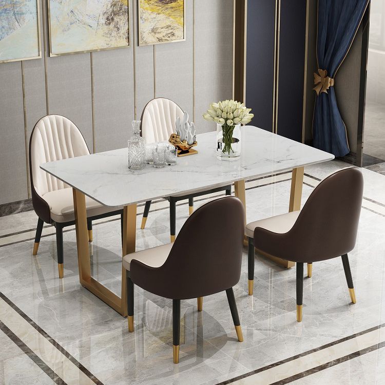 Rectangle White Dining Table Traditional Luxury Dining Table with Gold Frame