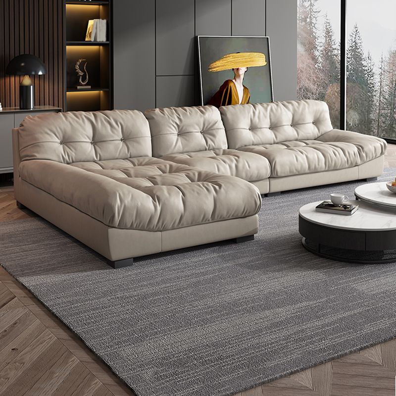 Contemporary Faux Leather Minimalist Sofa and Chaise Pillow Top Arm Cushions Sofa