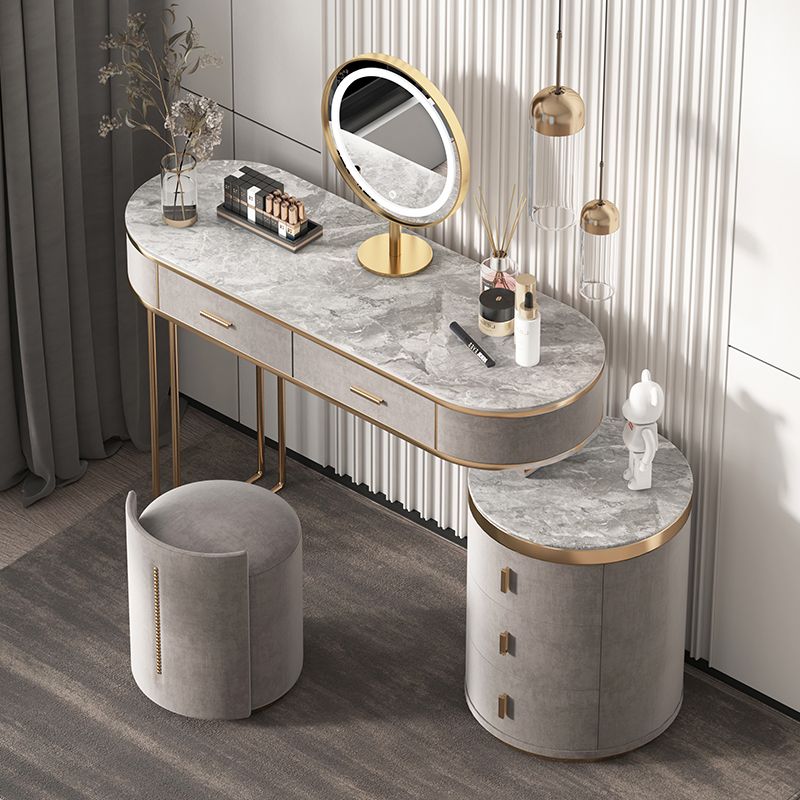 5-Drawer Vanity Makeup Table Set Vanity Stool with Wood Accent