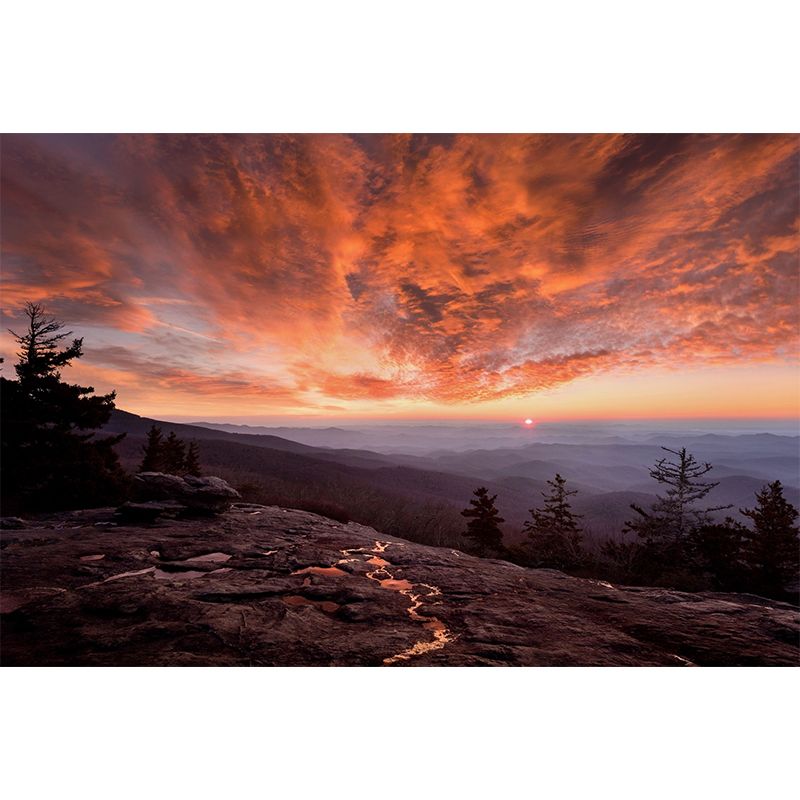 Mountain with Evening Glow Mural Decal Orange Contemporary Wall Art for Living Room