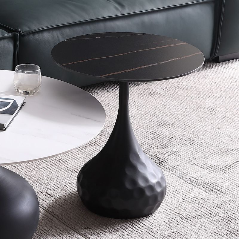 Round Slate Coffee Table Set Metal Pedestal Simple Cocktail Table