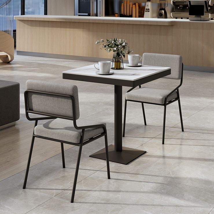 Metal Industrial Square Dining Table Sintered Stone Top Table with Pedestal