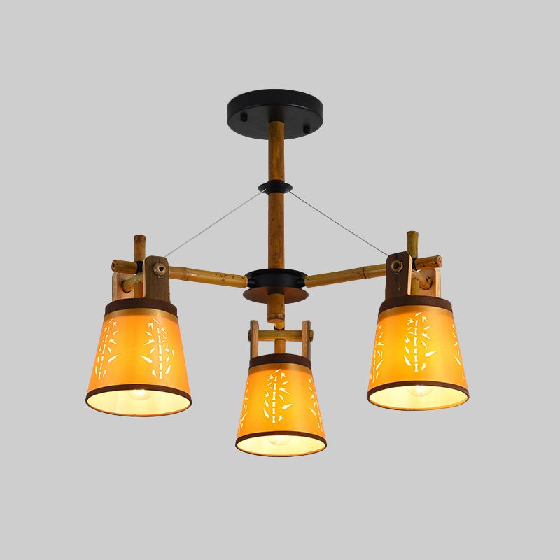 Tapered Fabric Chandelier Country Style 3/6/8 Bulbs Living Room Hanging Lamp Kit with Wood Shelf Design