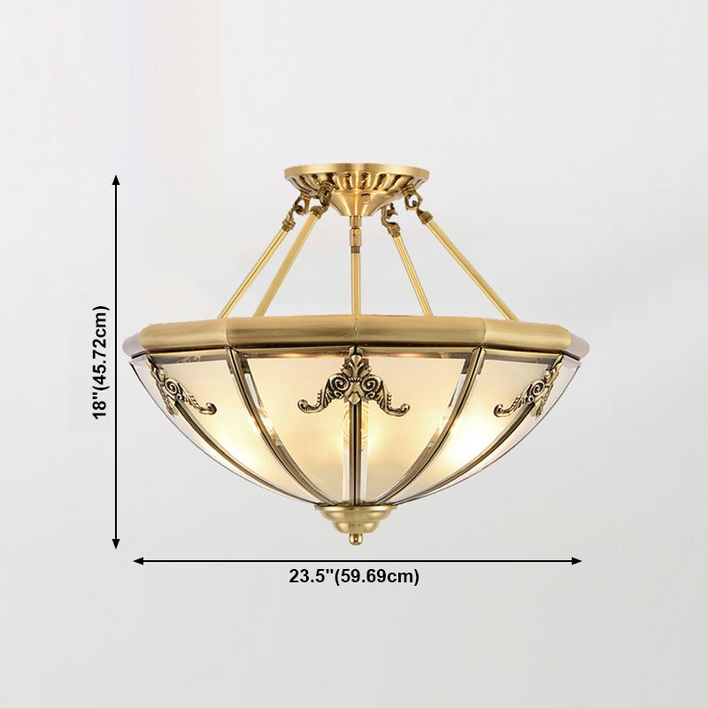 Glass Brass Flush Mount Light Bowl Shape Vintage Style Flush Mount Ceiling Light